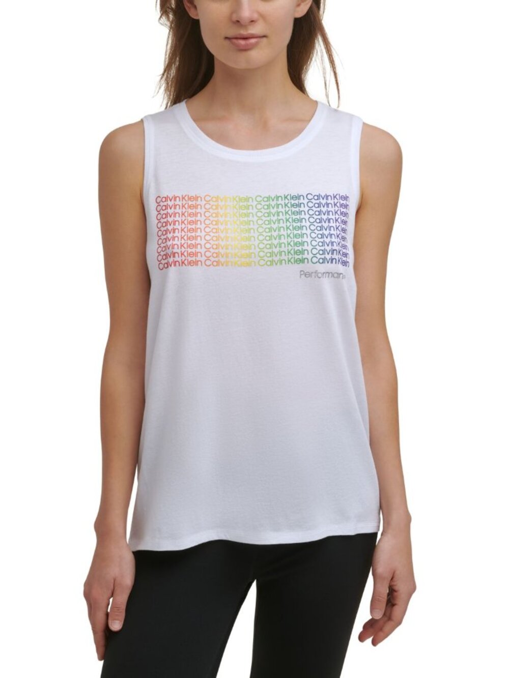 Calvin Klein Womens Performance Rainbow Mini Logo Top
